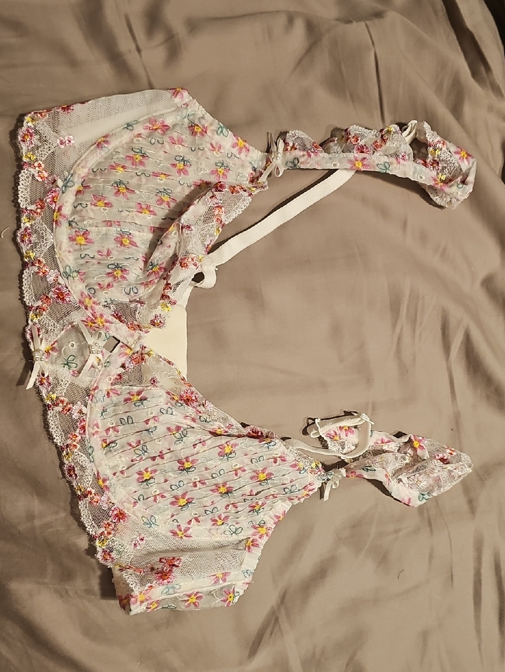 White Floral Lace Trim Bralette - Women Intimates